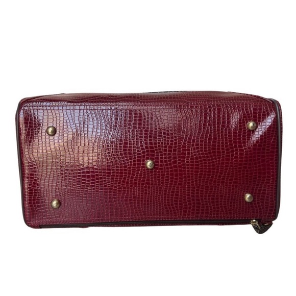 Samantha Brown Croc-Embossed Dowel Carry On Travel Bag Weekender Tote Wine/Brown - Picture 7 of 8